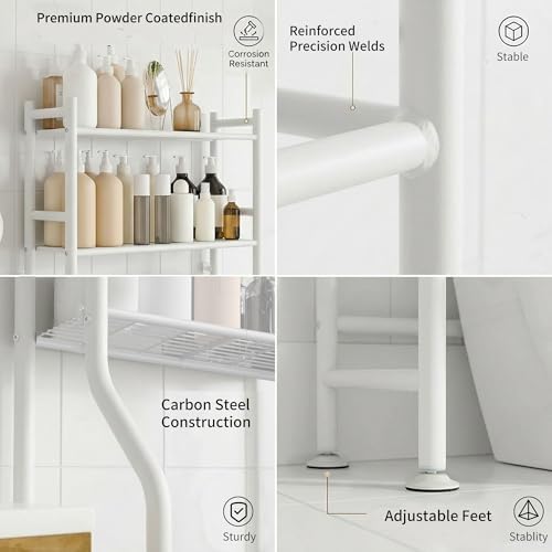 GloTika 3-Tier Over Toilet Storage, Anti-Tilt, 64" H, White - Image 6