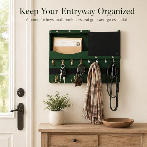 Key Holder Wall Mount with Shelf, Key Hooks for Wall, Green - Image 4