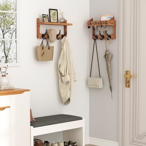 Evermagin 29" Coat Rack Wall Mount with Shelf & 11 Hooks, Entryway, Brown - Image 3