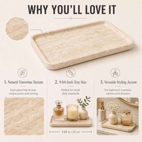 Beige Travertine Vanity Tray for Jewelry 9.84 in - Image 3