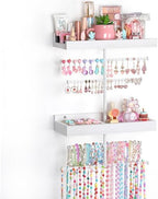 Keebofly Wall Mounted Jewelry Organizer with 2 Tired Shelves & Ring Holder- Jewelry Holder Wall Storage Display for Earrings, Necklace, Bracelet, Hair Accessories for girls in Bathroom Bedroom, White - Image 7