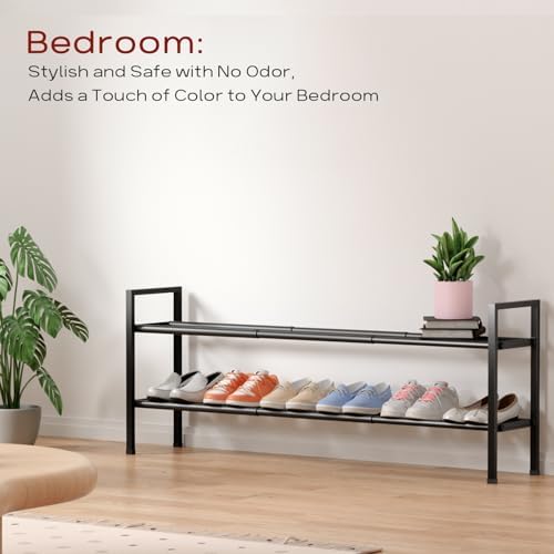 Bumusty 2 Tier Long Expandable Shoe Rack for Closet, Black - Image 6