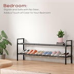 Bumusty 2 Tier Long Expandable Shoe Rack for Closet, Black - Image 6