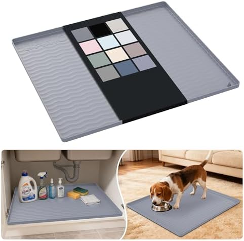 URMONA Waterproof Silicone Under Sink Mat 25'' x 22'' Shelf Liner for Kitchen and Bathroom, Cabinet and Counter Protector, Storage and Organizers, Litter Mat, Pet Cat Puppy Essentials(Light Grey) by URMONA