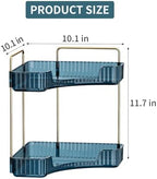 Corner Bathroom Counter Organizer Bathroom Countertop Shelf Makeup Organizer for Vanity Perfume Tray for Corner Storage (2 Tiers, Blue) - Image 2