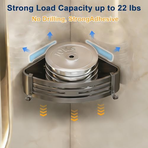 Corner Shower Caddy, No-Drilling Adhesive Shower Shelves with Hooks, Waterproof & Rustproof Removable Shower Organizer for Bathroom Kitchen - Image 3