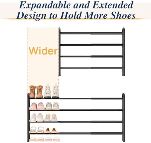 ENJOYBASICS 4 Tier Expandable Shoe Rack, Metal Small Shoes Shelf, Black - Image 5