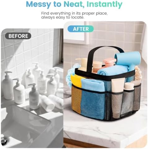 Mesh Shower Caddy Portable for College Dorm Room Essentials for Girls with 9 Pockets,Large-Capacity Shower Basket,Quick Dry Toiletry Tote Bag for Women,Outdoor Gym,Travel,Swim,Beach Camping Essentials - Image 7