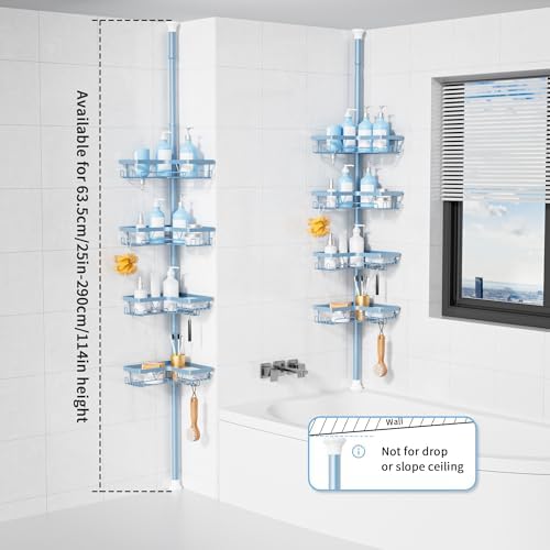 KEGII Shower Caddy Tension Pole, L-Shaped Corner Bathroom Organizer, Blue - Image 6