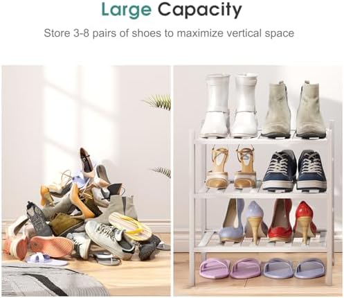 viewcare Small Shoe Rack for Entryway, White Shoe Organizer for Closet, Bamboo Wood Standing Shoe Shelf for Indoor Outdoor (White, 3-Tier_Samll) - Image 4