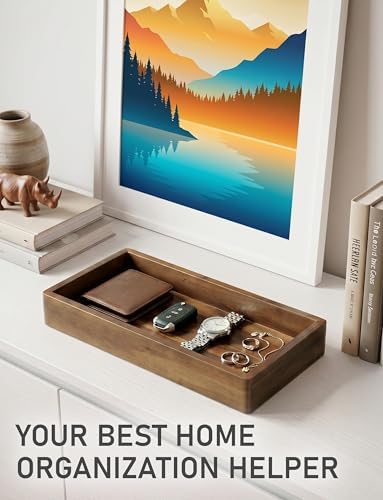 DEMIGO Valet Tray & Catchall, Dark Brown Acacia Wood Organizer, 12.2 x 6 in - Image 2