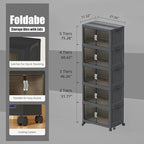 Collapsible Storage Bins with Lids and Front Doors, Heavy-Duty Stackable Plastic Organizers, Folding Utility Storage Boxes for Garage, Office, Pantry and Home (5, Dark Grey, 30 Gal/Rack) - Image 2