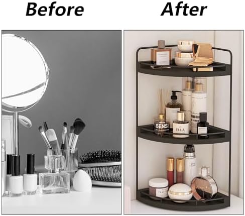Fixwal 3 Tier Corner Bathroom Countertop Organizer Vanity Wood Shelf Black - Image 7