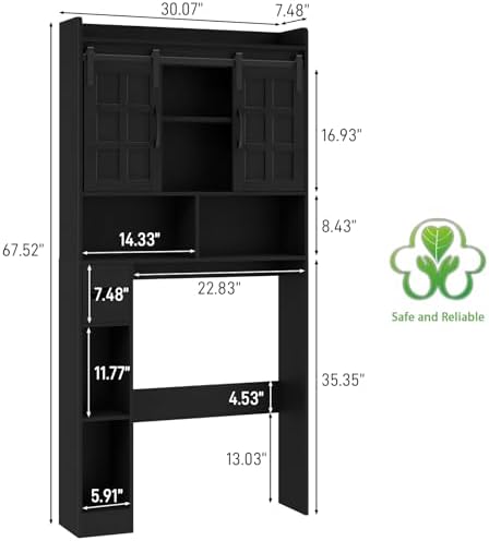 Halitaa Over The Toilet Storage Cabinet with Sliding Doors,Pure Black - Image 2