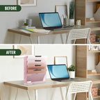 EASEPRES 6 Tier Mesh Hanging Wall File Organizer, Desk Vertical Mail Paper Document Folder Holder Rack with Bottom Tray and Nametag Label for Office Home School, Pink - Image 5