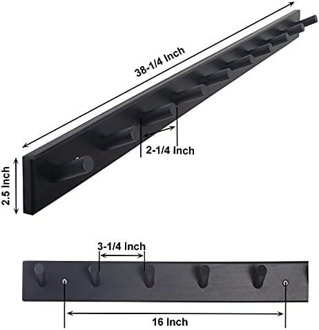 SKOLOO Wall Mounted Coat Rack 38", 10 Hooks, Bamboo, Shaker Style, Black - Image 4