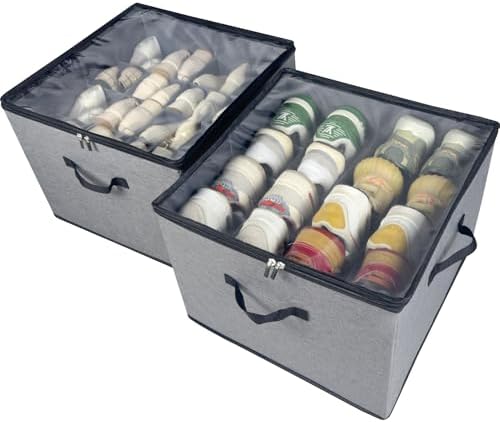Shoe Organizer Box 2 Pack, Shoe Storage Organizer with Clear Cover, Adjustable Dividers Fits 16-32 Pairs, Fabric Shoe Organizer for Closet, Grey by Vexalora
