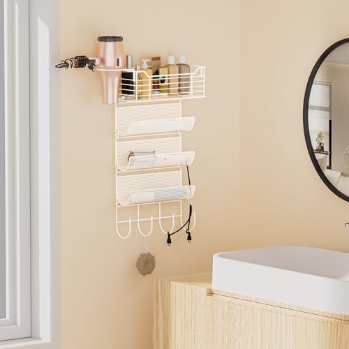 4 Tier Hair Tool Organizer Wall Mount, curling iron holder Basket, White - Image 3