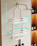 HapiRm Bathroom Hanging Shower Caddy - Rustproof Shower Shelf with 12 Hooks and 2 Soap Holders, No Drilling Bathroom Organizers and Storage - White - Image 2