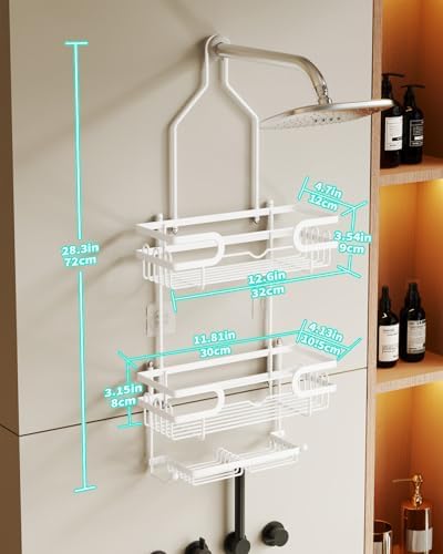 HapiRm Bathroom Hanging Shower Caddy - Rustproof Shower Shelf with 12 Hooks and 2 Soap Holders, No Drilling Bathroom Organizers and Storage - White - Image 2