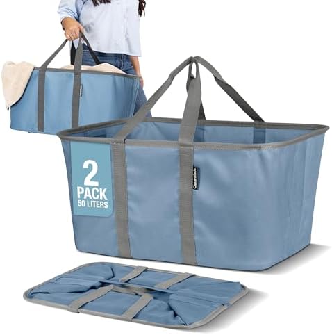 CleverMade Collapsible Laundry Tote, 50L Carry-All Tote, 2 Pack, Denim by CleverMade