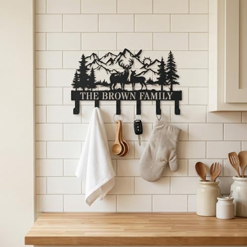 Personalization Deer Mountain Metal Key Holder custom Wall Mount Key Holder for Wall Rustic Cabin Decor Key Rack Hooks Hanger Woodland Wildlife Wall Art Entryway Organizer Housewarming Hunting Gifts - Image 6