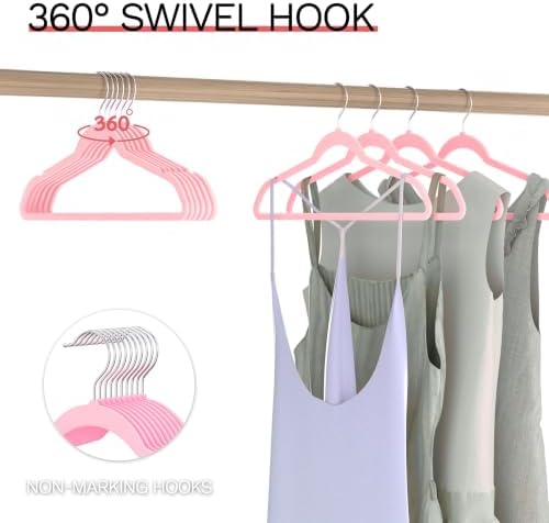 Pink Velvet Hangers 60 Pack, Slim Space Saving Suit Hangers for Closet Organizer, Rotating Silver Hook, Non Slip Clothes Felt Hanger Heavy Duty for Coat,Shirt, Pants, Camisole, Dress - Image 4