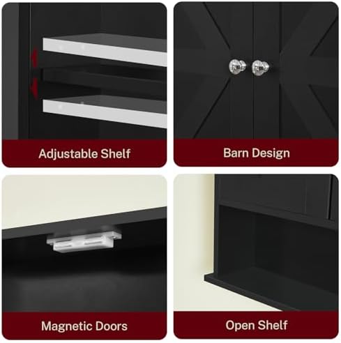 TEENFON Bathroom Wall Cabinet Over the Toilet Storage Cabinet with Barn Doors and Adjustable Shelves Bathroom Cabinet Over Toilet for Bathroom, Kitchen, Laundry Room,Black - Image 6