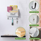 DRASTAR Mail Organizer Wall Mounted, Wooden Mail & Key Holder for Wall, Hanging Mail Organizer, Retro White Mail Basket for Home Office - Image 4