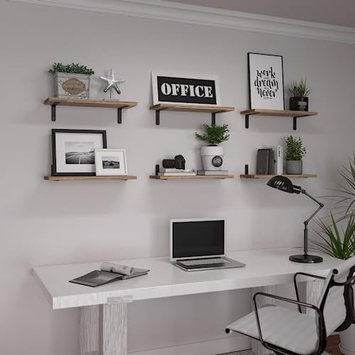 WOPITUES Wood Floating Shelves Set of 6, Shelves for Wall Decor, Farmhouse Shelf for Bedroom, Bathroom Storage Shelves, Book Shelves for Living Room - Rustic Brown (Pack of 2) - Image 7