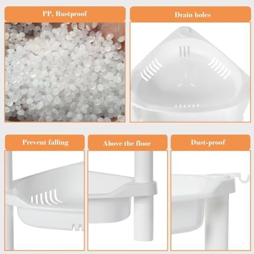 ELYKEN Corner Shower Caddy Standing, 3 Tier Plastic Shower Organizer, White - Image 4