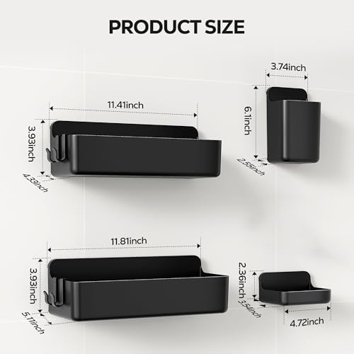 Nieifi Adhesive Shower Shelves, Black, 4 Pieces - Image 2