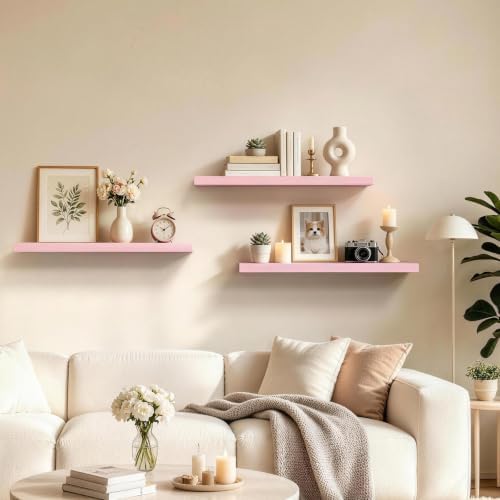 BAYKA Pink Floating Shelves 22.5in, Set of 3, Wall Mounted for Wall Decor - Image 2
