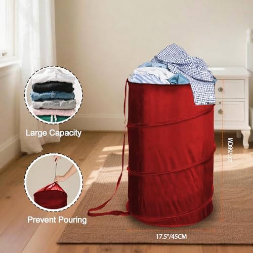 BATTOO Collapsible Laundry Baskets- Foldable Hamper for Laundry Extra Large Pop Up Laundry Hamper 107L with Long Straps Drawstring Clothes Hamper for Bathroom, Campout, Dorm or Travel Red - Image 6