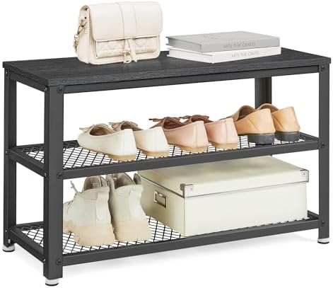 VASAGLE 3-Tier Shoe Rack, Storage Bench with Metal Mesh Shelves and Seat - Image 7
