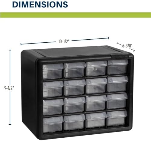 Akro-Mils 16-Drawer Plastic Storage Cabinet | 10-1/2 x 6-1/2 x 8-1/2 Inch | Black | Model 10116 | Garage Organization - Image 3