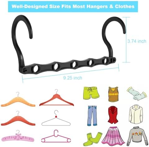 DUCOO Space Saving Hangers 10 Pack, Heavy Duty Magic Cascading Hanger Organizer with 5 Enclosed Anti-Slip Holes, Closet Organizers and Storage for Clothes, College Dorm Room Essentials, Black - Image 6