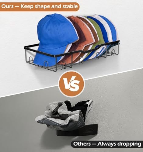 KEETDY Metal Hat Racks for Baseball Caps Wall Hat Organizer Fit 48 Caps Holder, 4 Packs Sturdy Wall Mounted Hat Storage Organizer, Black, Patent: US D1,041,201 S - Image 4