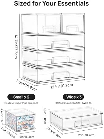 Vtopmart Clear Stackable Storage Drawers Set of 5, Plastic Organizer Bins - Image 2