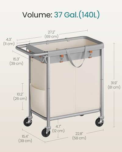 SONGMICS Laundry Basket with Wheels, 2-Section, 37.0 Gallons (140 L) - Image 5