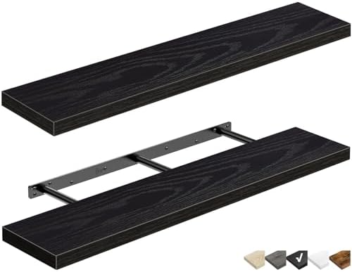 QEEIG Floating Shelves for Wall 47.2" Extra Long - Wall Mounted Shelf Bathroom Kitchen Living Room Bedroom Farmhouse Home Decor Display Bookshelf Large 47.2 x 9.3 inch Set of 2, Black (008-120B) by QEEIG