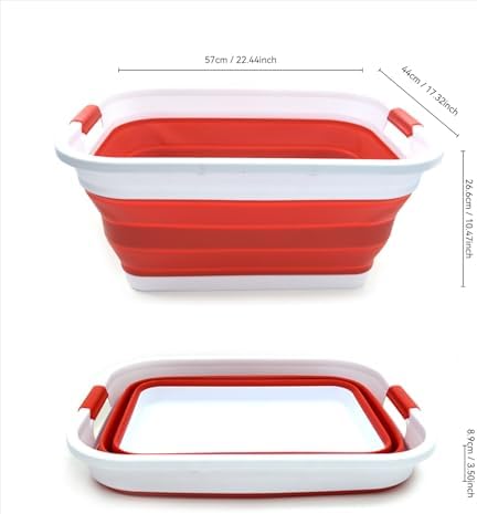 SAMMART 41L (10.8 gallon) Collapsible Plastic Laundry Basket-Foldable Pop Up Storage Container/Organizer-Portable Washing Tub-Space Saving, Water capacity: 32L (8.4 gallon) (Rectangular, Red) - Image 3