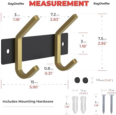 Small Coat Rack Wall Mount – Black and Gold Hook Rail with 2 Double Coat Hooks, 6 Inch Stainless Steel Wall Hooks for Entryway, Bathroom, Bedroom, Closet, Towel, Hat, Bag, Heavy Duty Organizer - Image 2