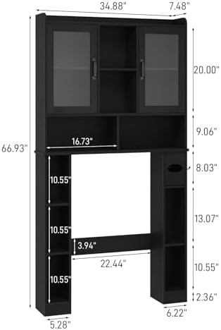 Vabches Over The Toilet Storage Cabinet with Adjustable Shelf, Black - Image 2