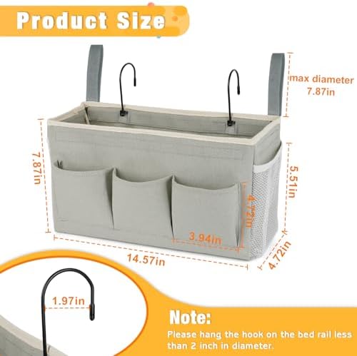 Lilithye Bedside Caddy, Bedside Storage Bag Hanging Organizer for Bunk Bed - Image 3