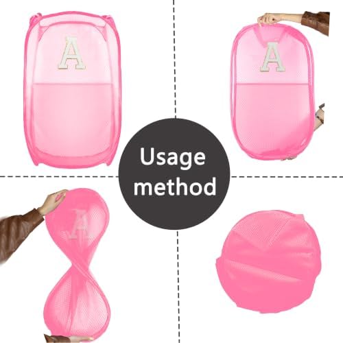 Collapsible Pop Up Laundry Hamper, Extra Large with Removable Initial Letter A, Mesh Foldable Laundry Basket, 28" x 16" x 16" (Pink) - Image 4