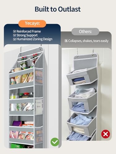 Yecaye 5 Tier Over the Door Organizer, Swing-proof Door Organizer Hanging with Clear PVC Windows, Behind the Door Storage for Bedroom Nursery Closet Laundry Pantry Bathroom, Grey - Image 5