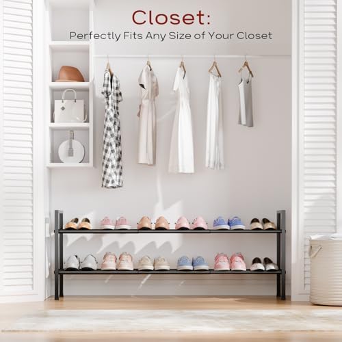 Bumusty 2 Tier Long Expandable Shoe Rack for Closet, Black - Image 2