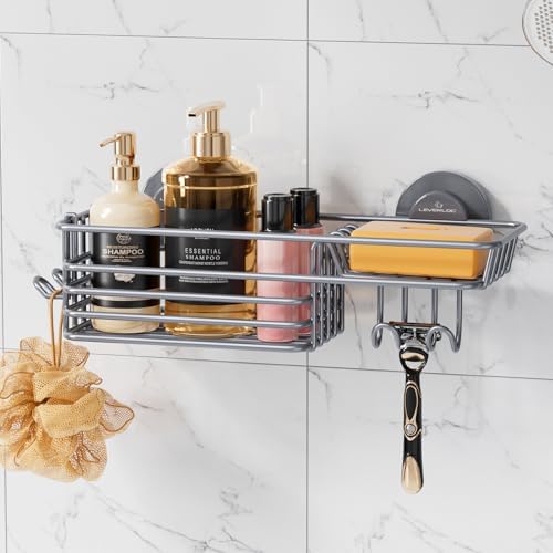 LEVERLOC Shower Caddy Suction Cup, Heavy Duty Bathroom Organizer, Grey by LEVERLOC