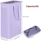efluky Slim Laundry Basket, Narrow Laundry Hamper with Handles, Collapsible Dirty Clothes Hamper, Tall Laundry Bin for Laundry Room, Dorm and Bedroom, 12.7 Gallons(48L) Light Purple - Image 2